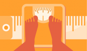 Illustration of someone standing on bathroom scales