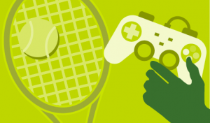 a tennis racket and a games console